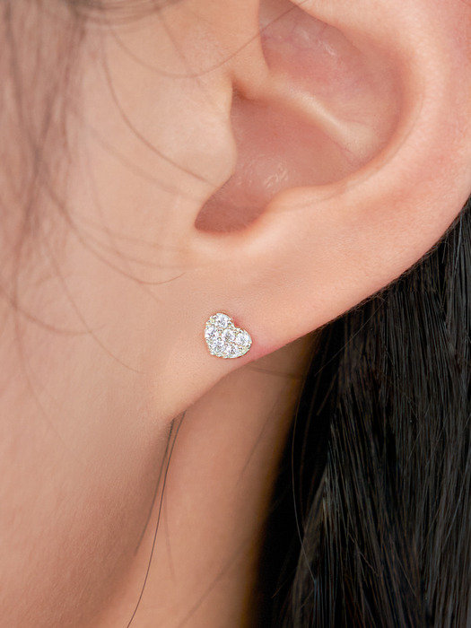 [SILVER] S HEART PAVE EARRINGS (2 COLORS)