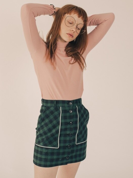 BUTTON FLY LINE CHECK SKIRT [GREEN]