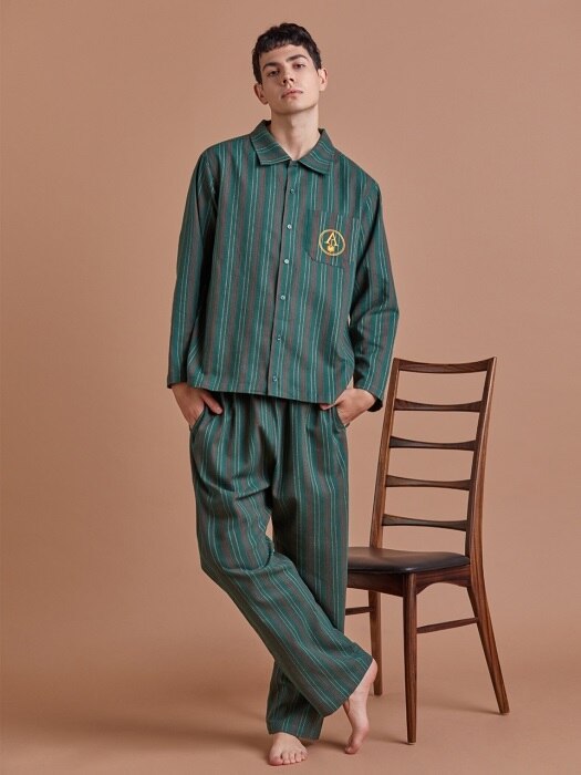 코튼 파자마 / COTTON STRIPE PAJAMA_Green_M