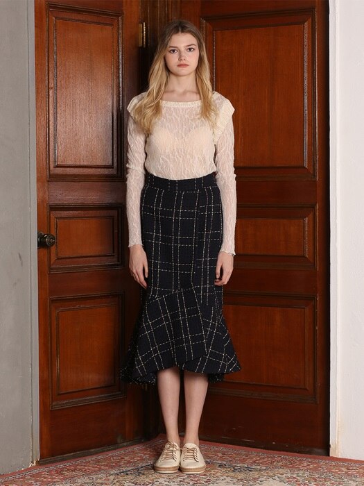 TWEED MERMAID MIDI SKIRT [NAVY]