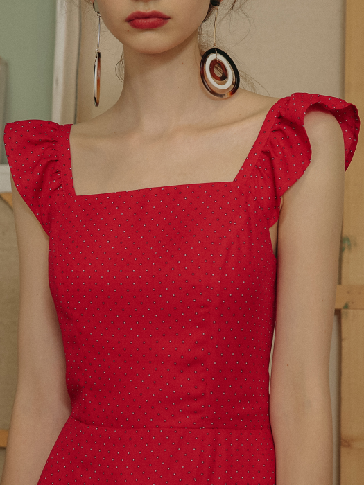 Frill shoulder strap squre neck dress