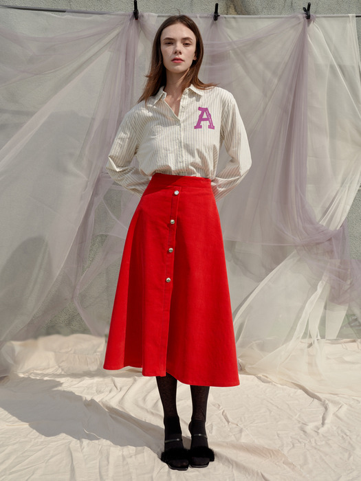 Lyly Rose Corduroy Flare Skirt_Red