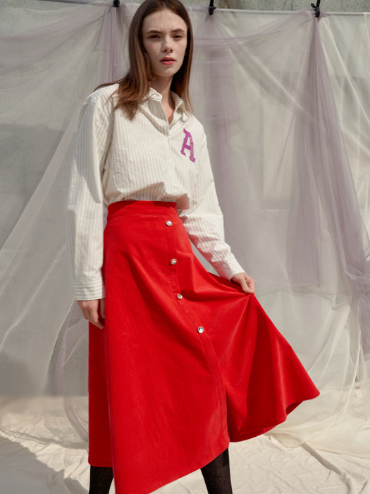 Lyly Rose Corduroy Flare Skirt_Red