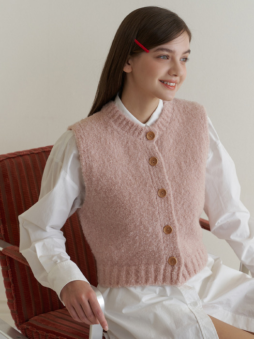 Button knit vest (pink)