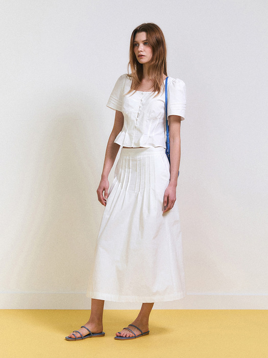 Tuck Detail Long Skirt (White)