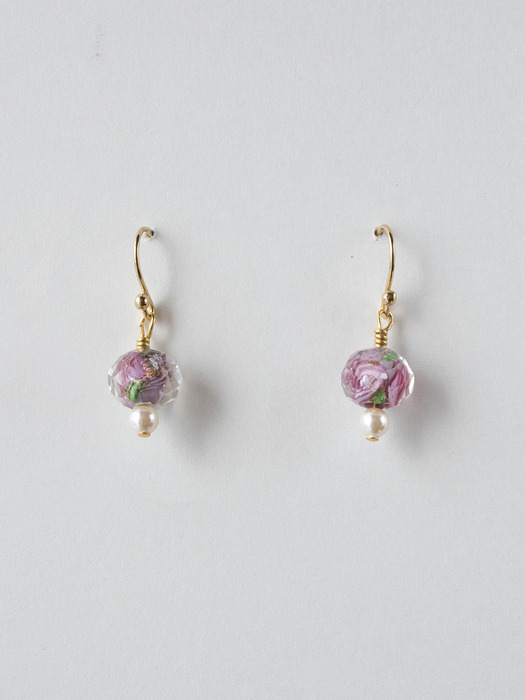Vintage pink rose and pearl earring