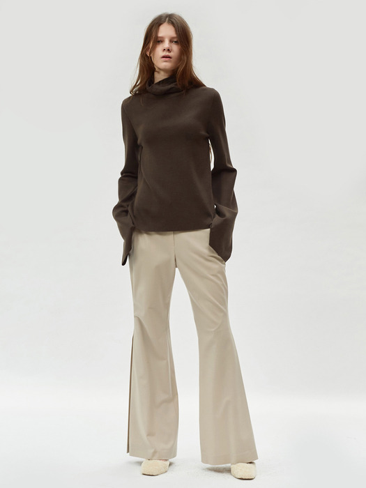 17FW SIDE PLEATED FLARED TROUSERS (BEIGE)