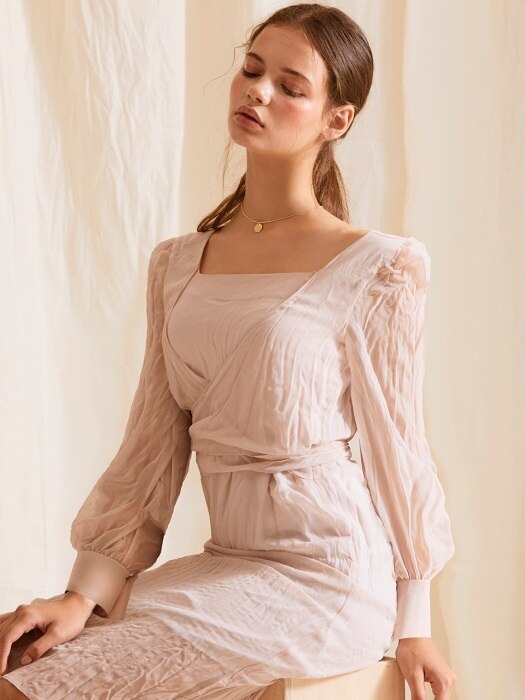 chiffon wrinkle dress_pink beige