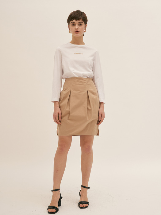 Pleated Mini Skirt - Beige