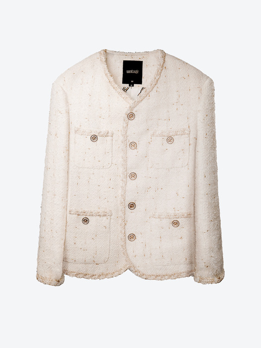 Metallic-Button Boucle Tweed Jacket[White(MAN)]_UTO-FB03