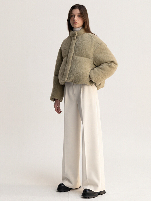 wool boucle crop padding jacket (dusty khaki)