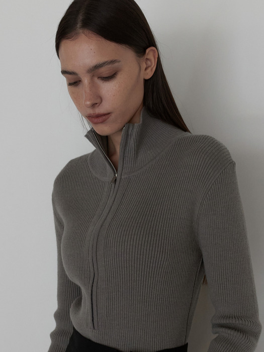 OU1003 wool half zip up knit (khaki brown)