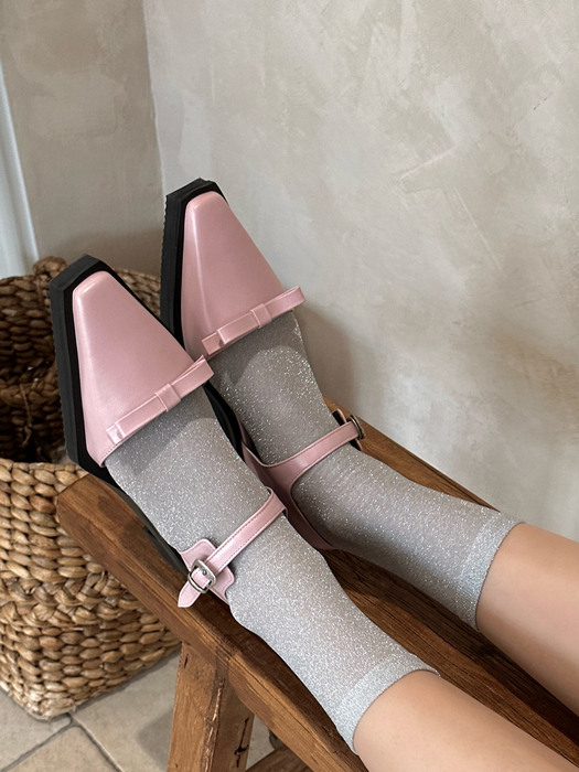 Ribbon sandals loafer pink