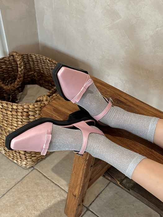Ribbon sandals loafer pink