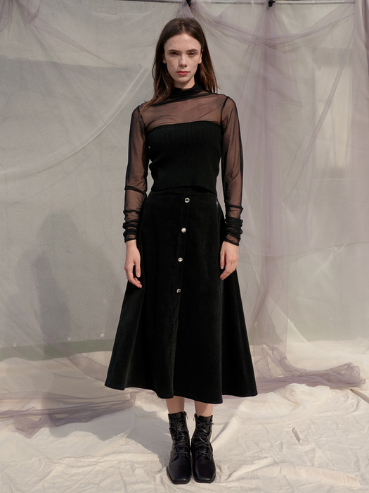 Lyly Rose Corduroy Flare Skirt_Black