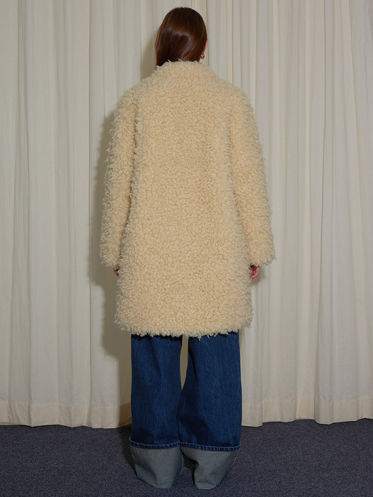 SUEDE-LINED SHEARLING COAT - IVORY