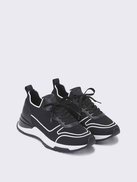 Leather patch knit sneakers(black&white)_DG4DS24003BWX