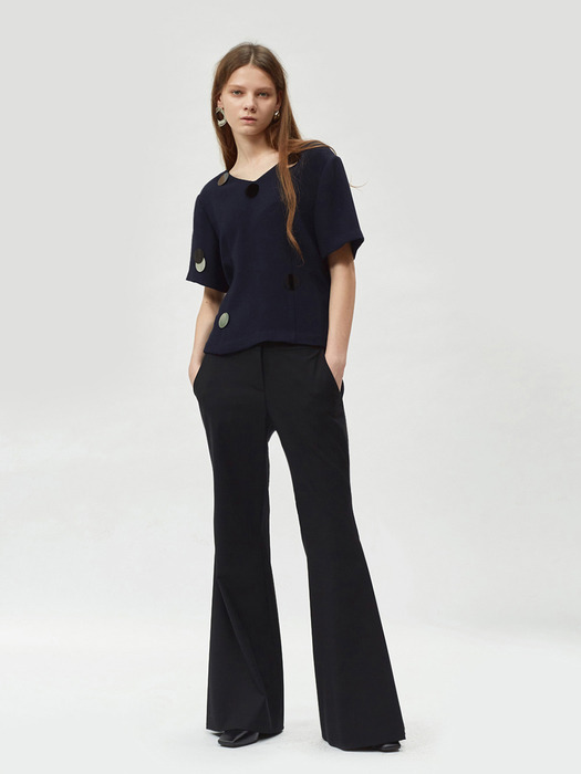 17FW SIDE PLEATED FLARED TROUSERS (BLACK)