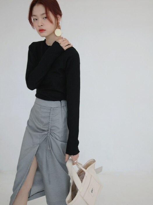 soft shirring lace up skirt  -BLACK CHECK 