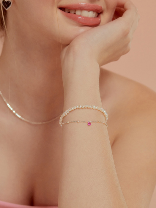 (SET) Pearl and Petit Cubic Ball Chain Bracelet SE0162