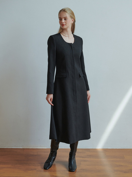 Lowell belted tweed dress (black)