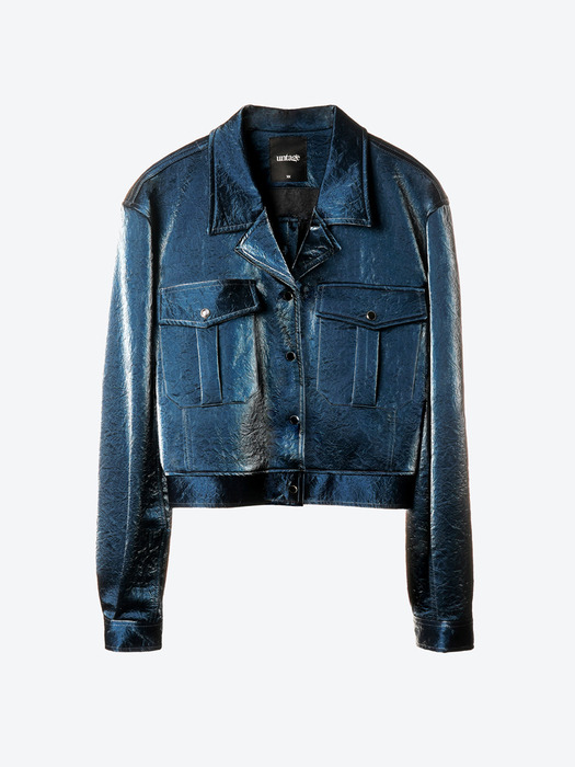 Flap-Pocket Faux-Leather Cropped Jacket[Blue(WOMAN)]_UTS-FS94