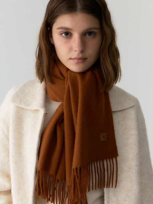 cashmere wool blended leather point muffler - orange