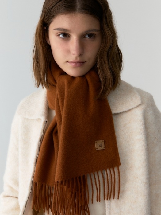 cashmere wool blended leather point muffler - orange