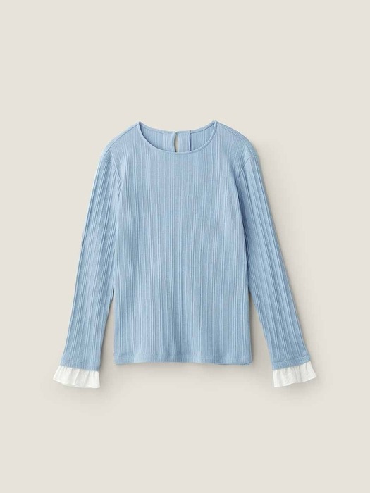 Frill colourway ribbed top - Sky blue