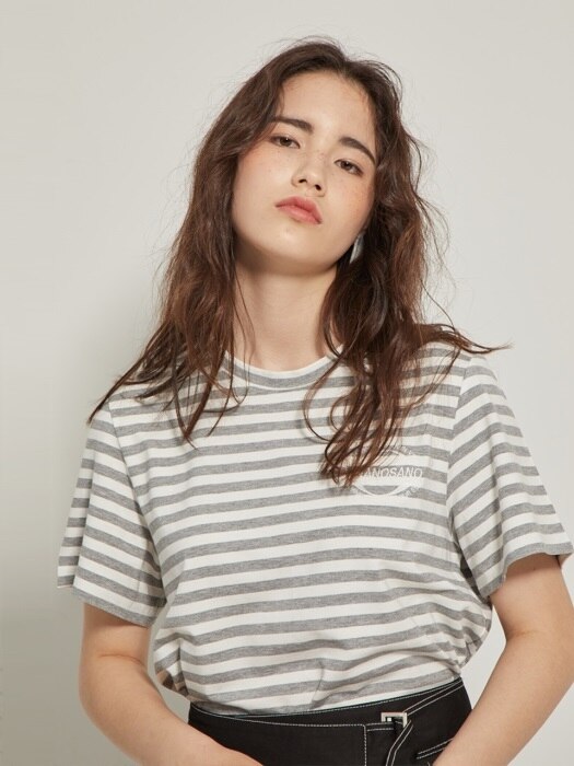 embroidery stripe T-shirts GRAY