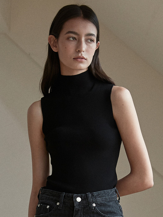 411 half neck sleeveless knit (black)