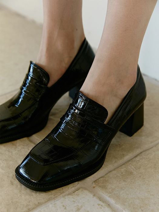 ELI classic square loafer heel - 4color 6cm 클래식 스퀘어 페니 로퍼힐
