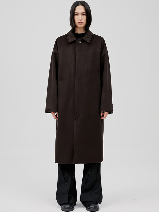 Oversized Wool Balmacaan Long Coat - Brown (FL-010)