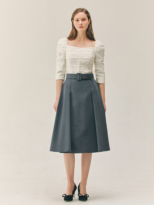 VANESSA Tuck detailed midi skirt (Charcoal gray)