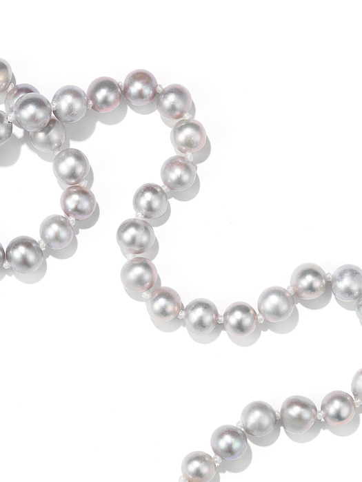 3Way Classic Long Pearl Necklace 6mm Gray