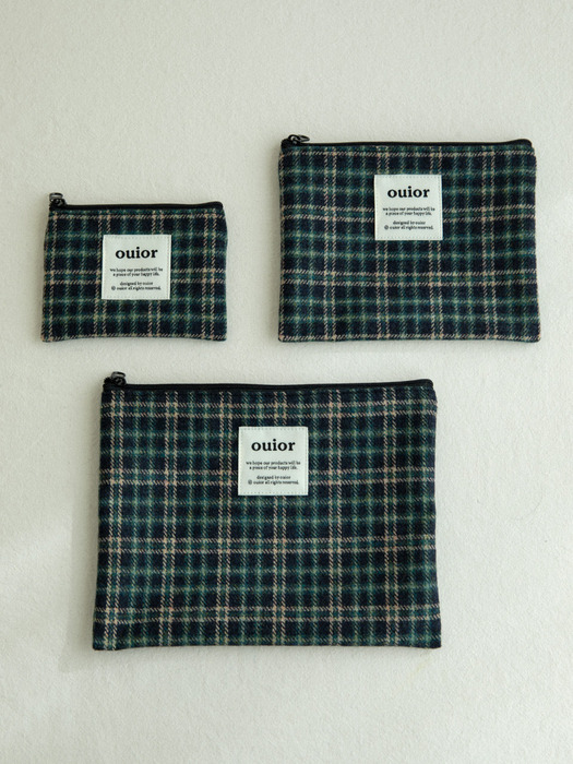 ouior flat pouch_wool check holiday navy