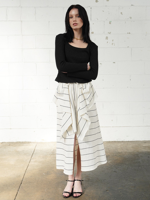 PERIS striped drape skirt (OFF WHITE)