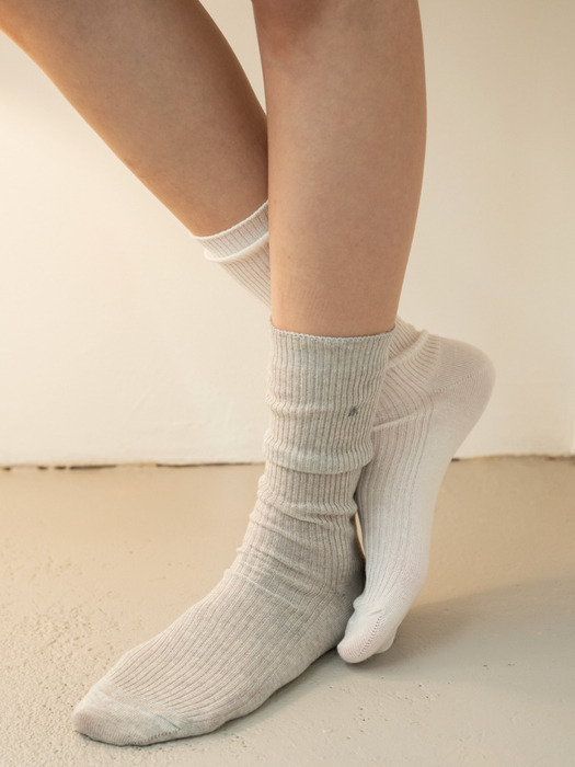 [no.131] light melange gray long loose bud socks
