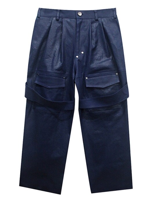 BLUE COATED WIDE CARROT PANTS