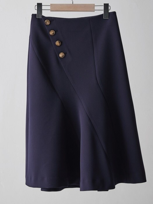 CURVES BUTTON FLARE SKIRT_NAVY