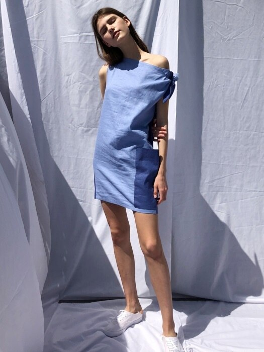 18 SS ribbon linen mini dress (blue)