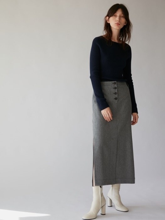 Skirt H Line Banding Melange Ligtht Gray