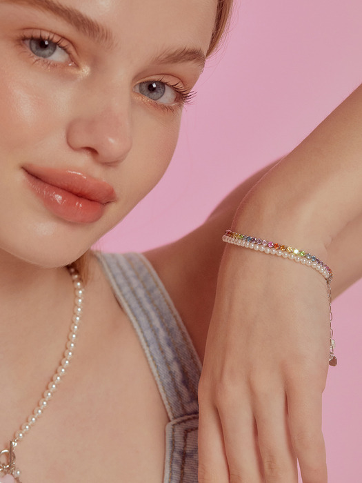 (SET) Pearl and Rainbow jewel Bracelet SE0160