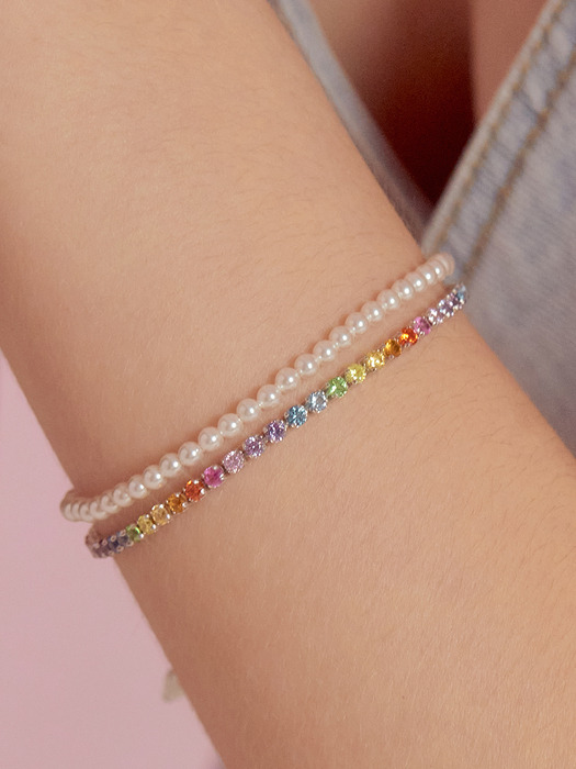 (SET) Pearl and Rainbow jewel Bracelet SE0160