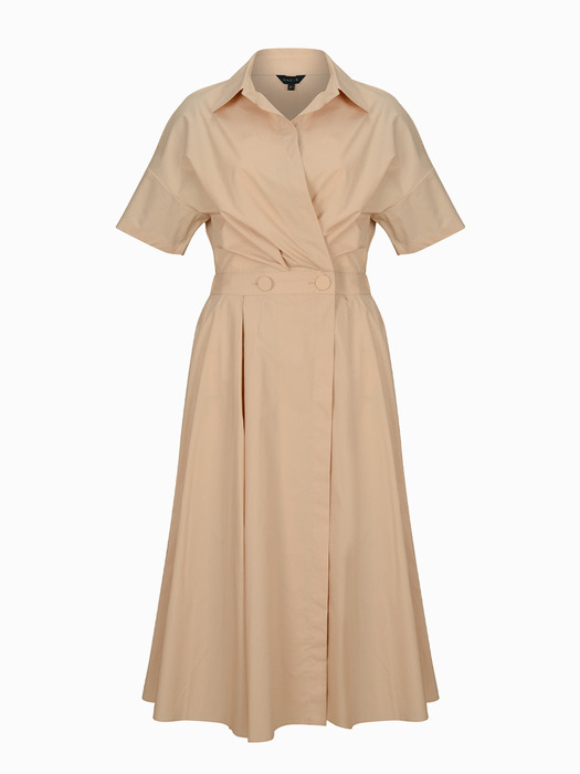 FLARED WRAP DRESS WITH SHIRT COLLAR [Beige]
