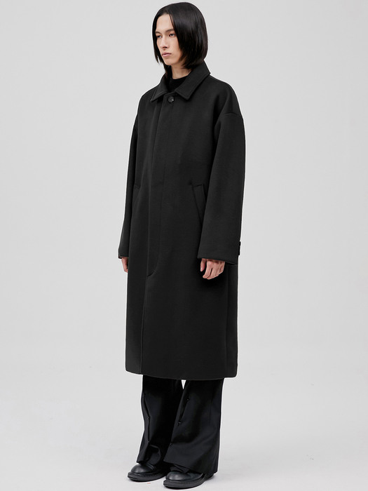 Oversized Wool Balmacaan Long Coat - Black (FL-010)