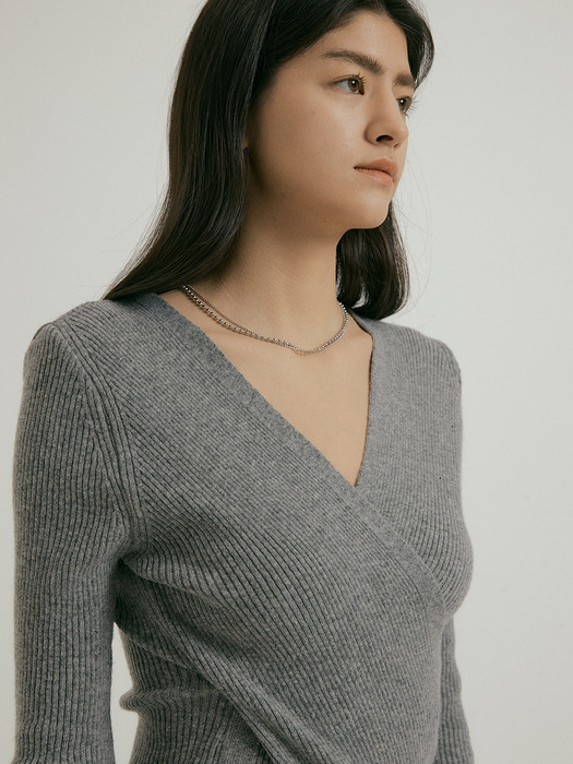 comos 765 cross V-neck knit (melange gray)