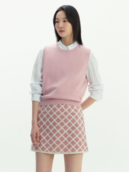 BOLOGNA Round neck knit vest (Pink/Black)