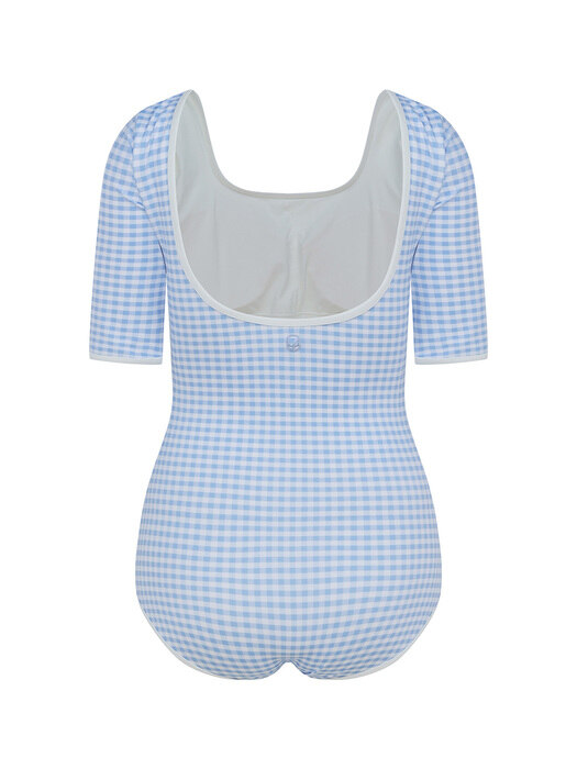 Gingham Check Square Neck SwimSuit-C-SkyBlue