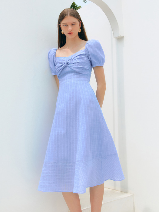 AIMEE Twisted ribbon detailed long dress (Cornflower blue)
